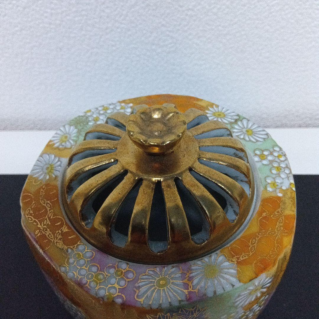 ☆九谷焼／六角香炉.金花詰め.三足.作家物