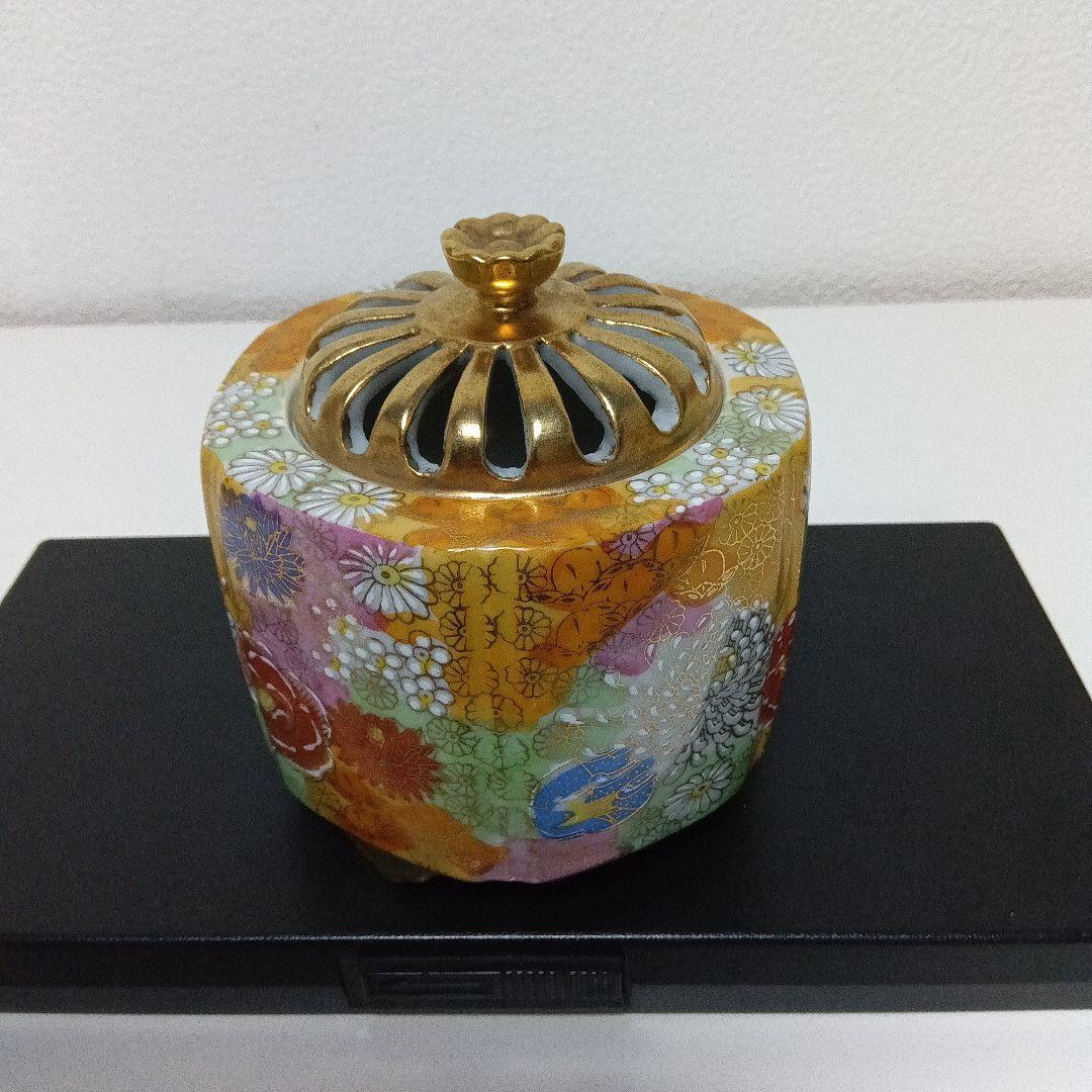 ☆九谷焼／六角香炉.金花詰め.三足.作家物