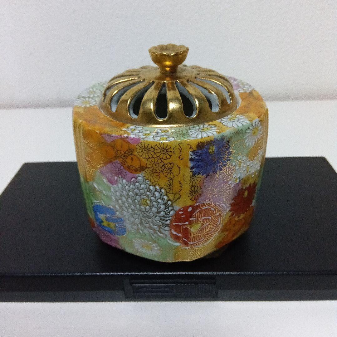 ☆九谷焼／六角香炉.金花詰め.三足.作家物