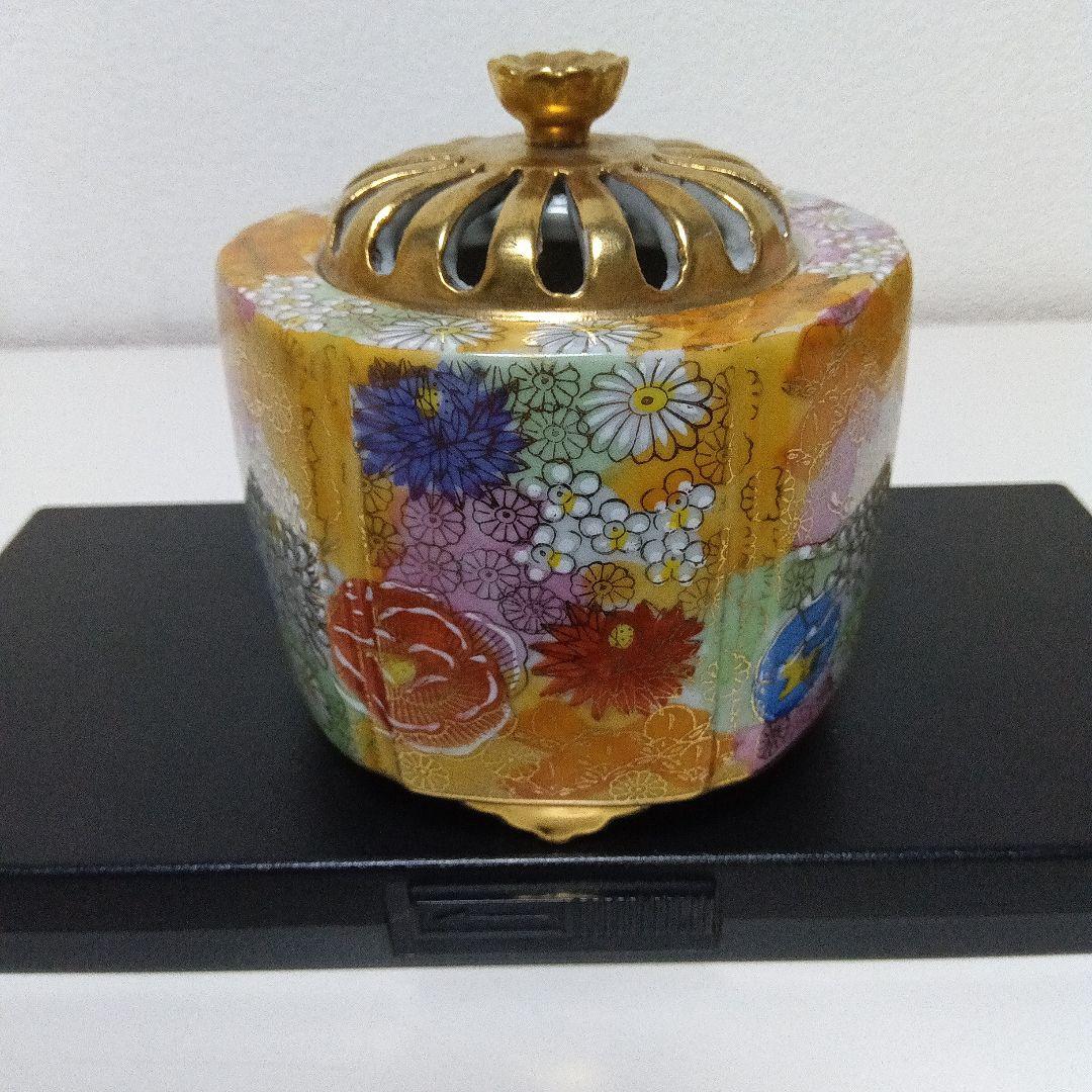 ☆九谷焼／六角香炉.金花詰め.三足.作家物