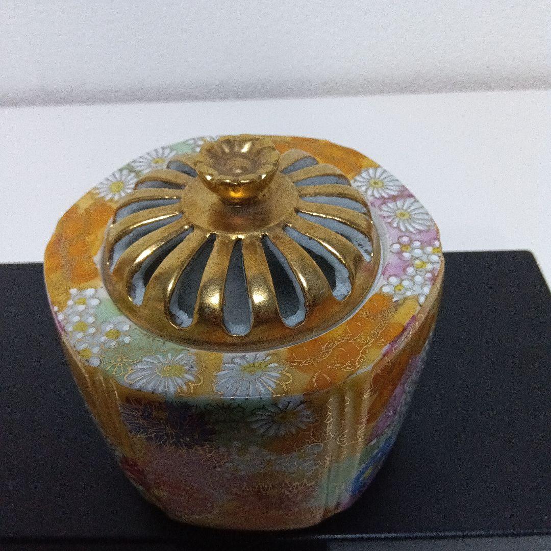 ☆九谷焼／六角香炉.金花詰め.三足.作家物