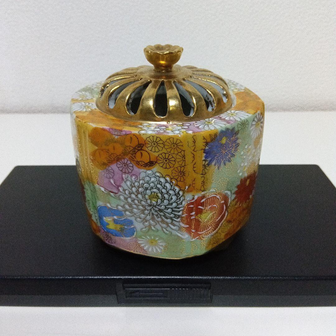 ☆九谷焼／六角香炉.金花詰め.三足.作家物