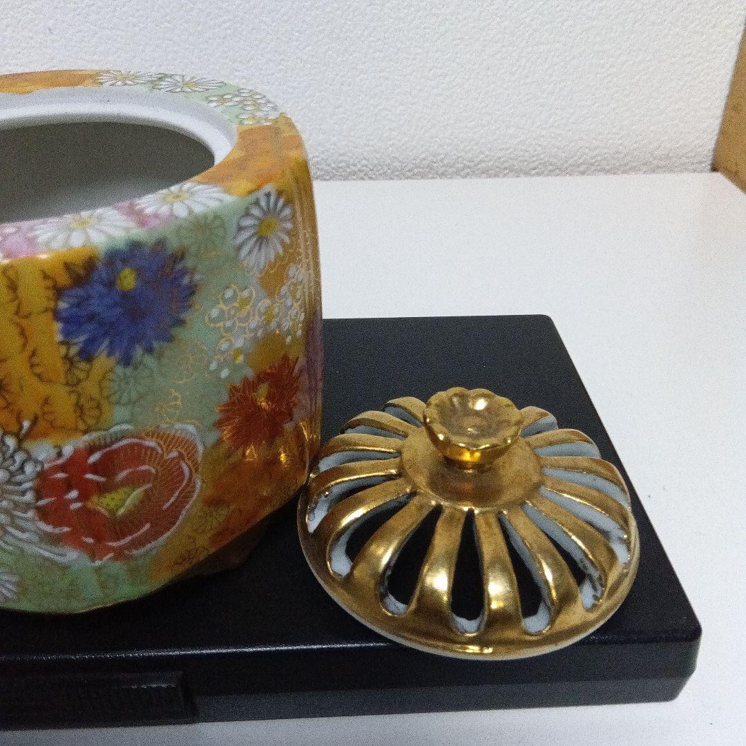 ☆九谷焼／六角香炉.金花詰め.三足.作家物