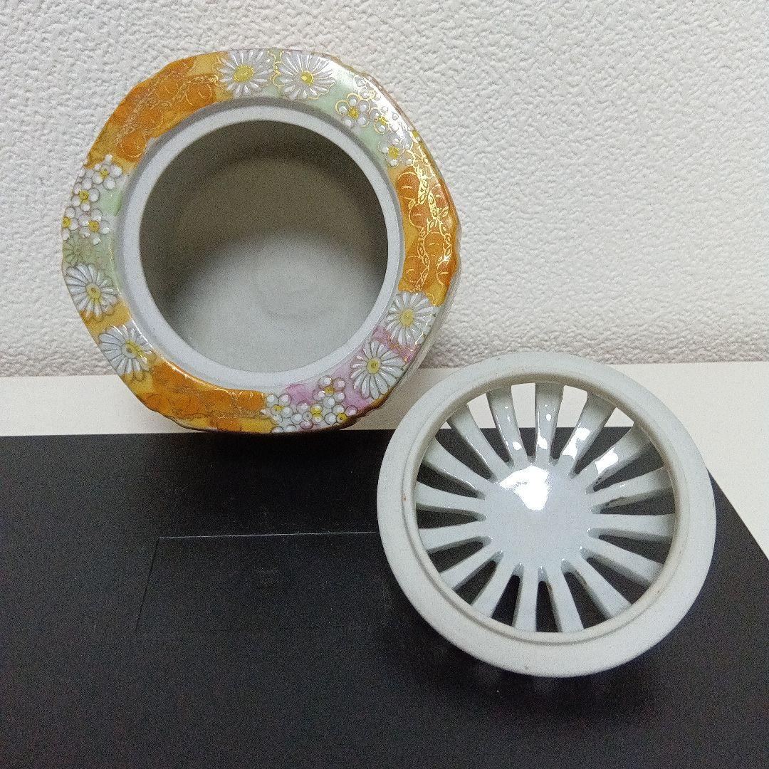 ☆九谷焼／六角香炉.金花詰め.三足.作家物