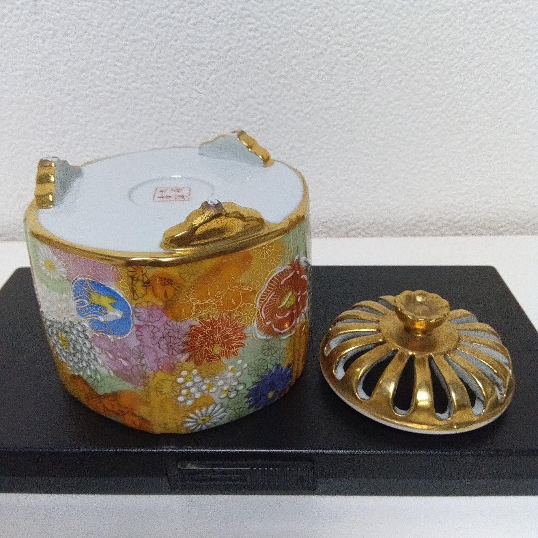 ☆九谷焼／六角香炉.金花詰め.三足.作家物