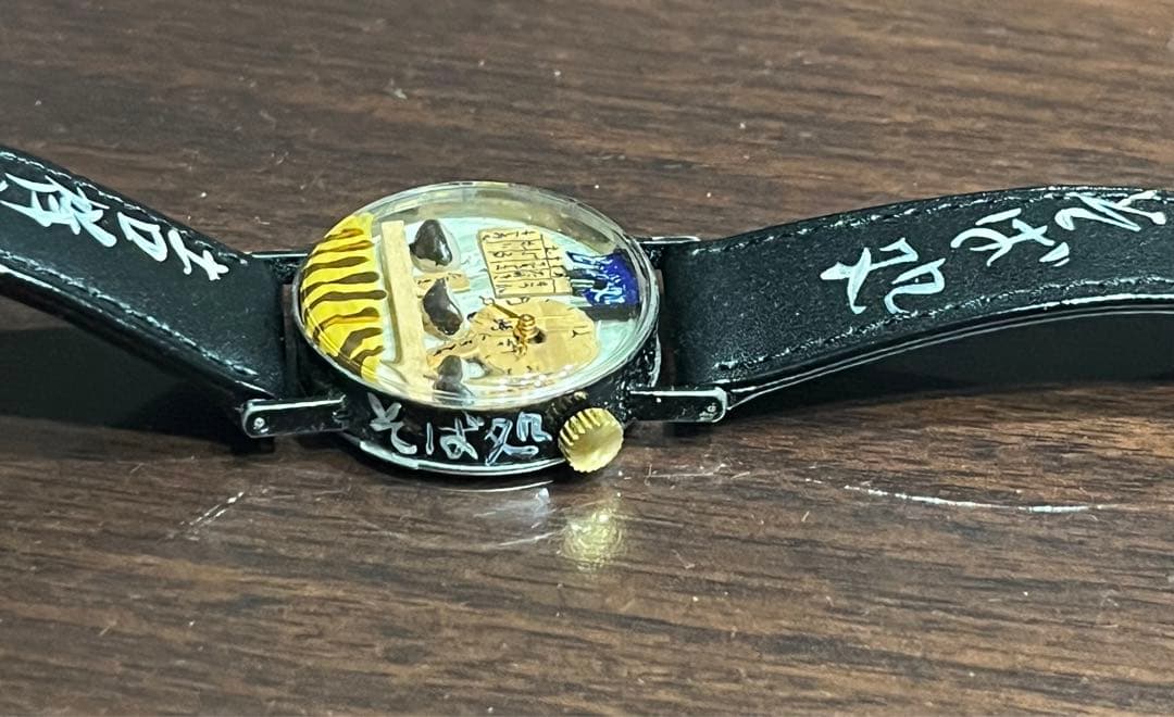 ハンドメイド 腕時計 そば屋デザイン 本革 作動品