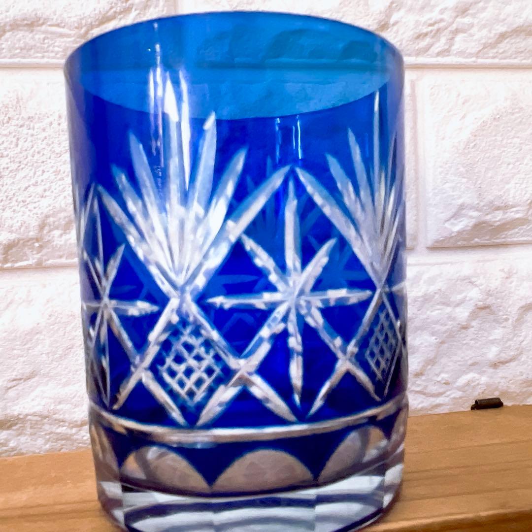 江戸切子 グラス 5個 セット ガーネット 剣菱花 コバルトブルー 剣菱光