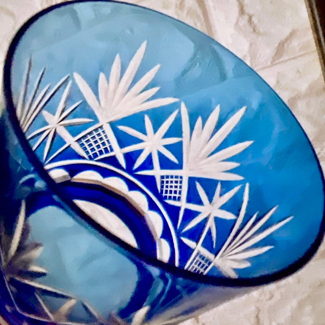 江戸切子 グラス 5個 セット ガーネット 剣菱花 コバルトブルー 剣菱光