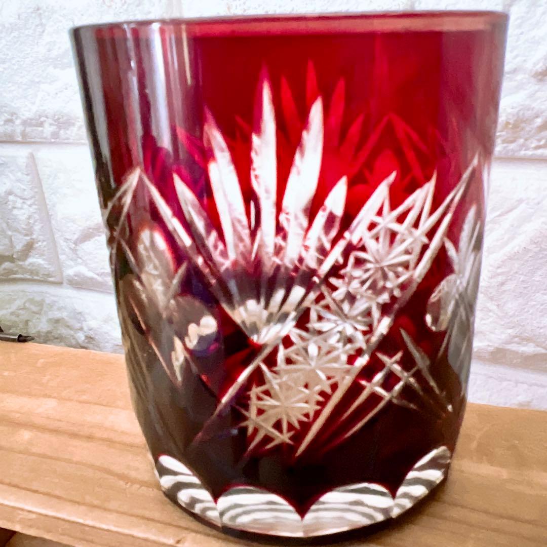 江戸切子 グラス 5個 セット ガーネット 剣菱花 コバルトブルー 剣菱光