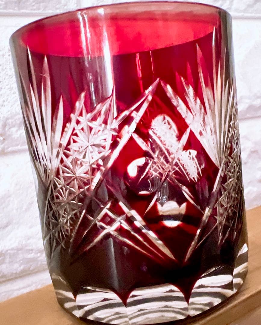 江戸切子 グラス 5個 セット ガーネット 剣菱花 コバルトブルー 剣菱光