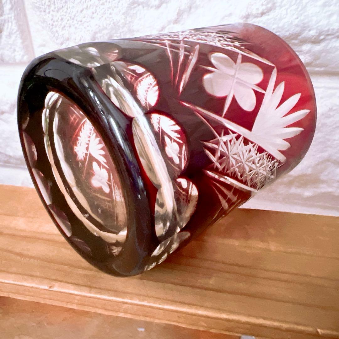 江戸切子 グラス 5個 セット ガーネット 剣菱花 コバルトブルー 剣菱光