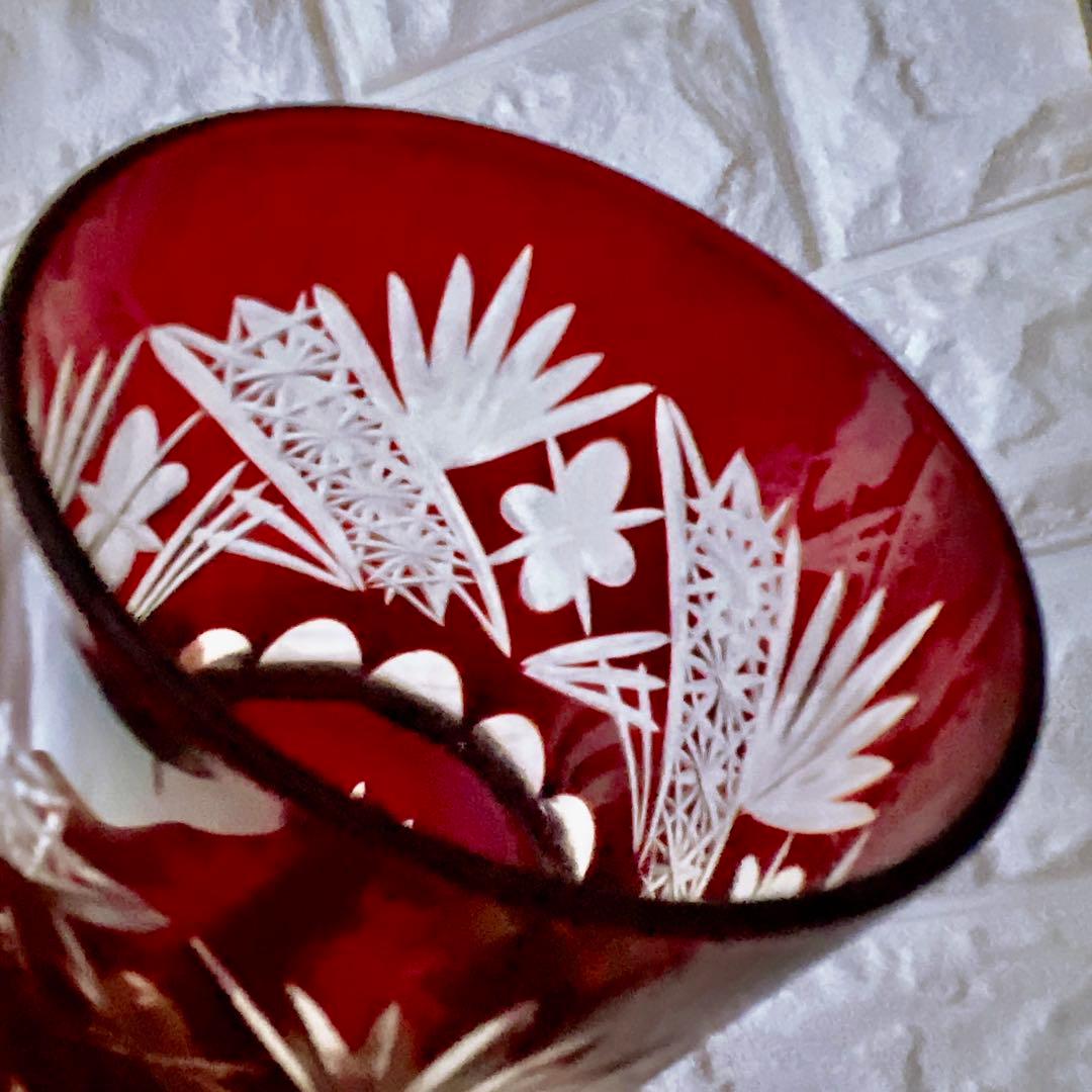 江戸切子 グラス 5個 セット ガーネット 剣菱花 コバルトブルー 剣菱光