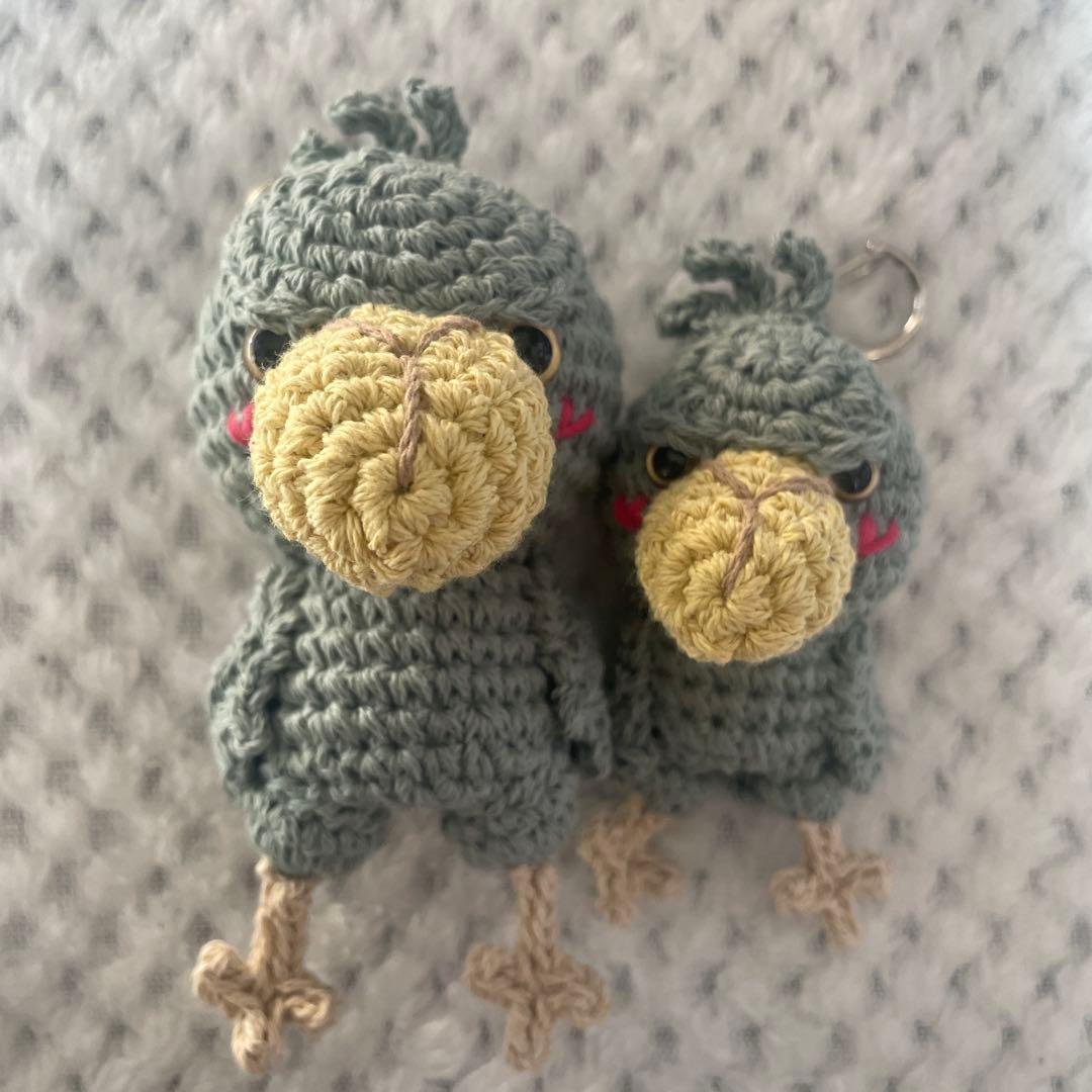 【スマイル様】ハシビロコウ　あみぐるみ　キーホルダー　がま口　ハンドウォーマー