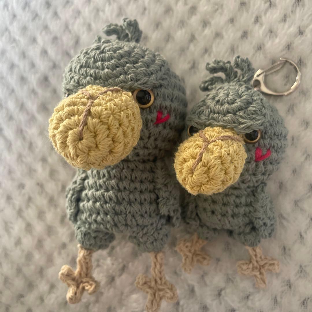 【スマイル様】ハシビロコウ　あみぐるみ　キーホルダー　がま口　ハンドウォーマー