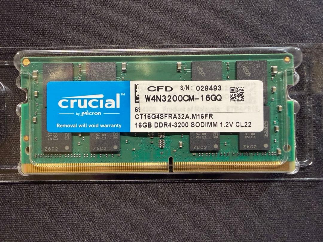 Crucial DDR4 16GB SODIMM メモリ 3200MHz