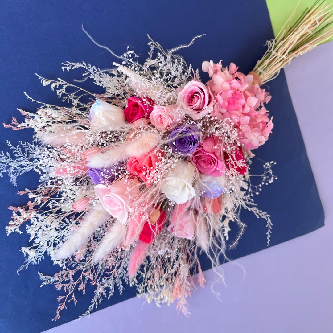 【h I】ブリザードフラワーアレンジ☆ピンク系花束