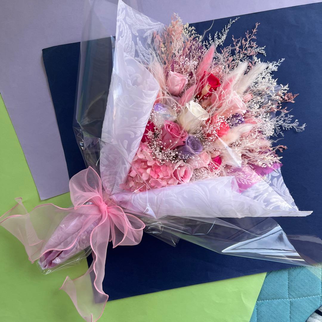 【h I】ブリザードフラワーアレンジ☆ピンク系花束