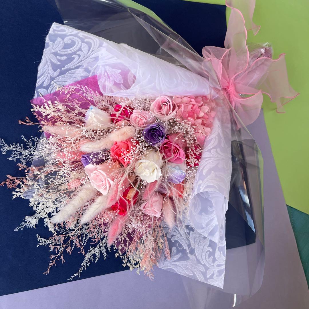 【h I】ブリザードフラワーアレンジ☆ピンク系花束