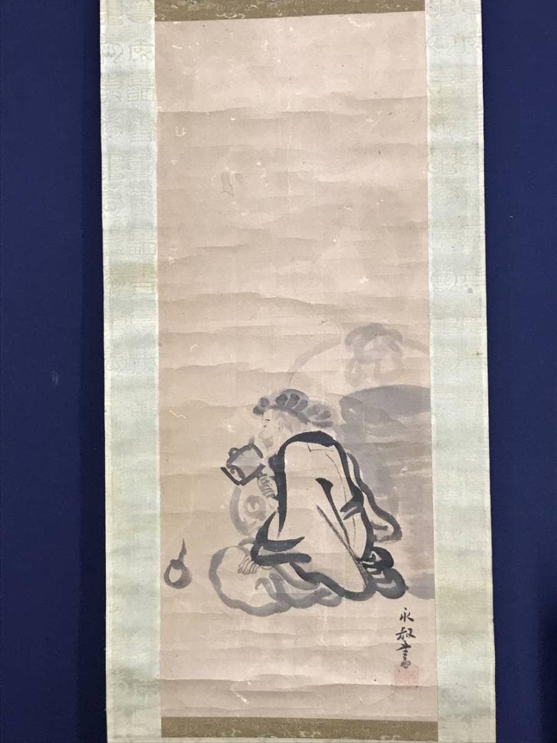 【真作】狩野英叔/大黒図/人物図/掛軸/名家伝来/AD-353