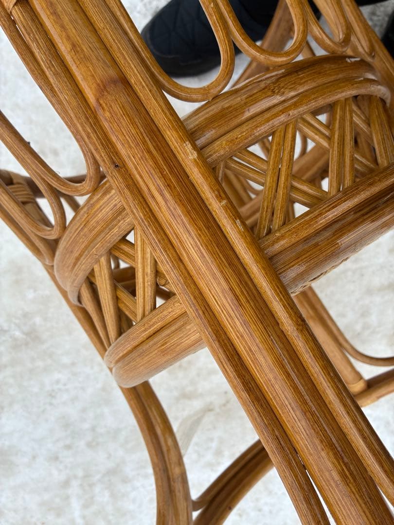 80s 昭和オールドラタン　籐家具　テーブル　北欧　藤テーブル　アンティーク