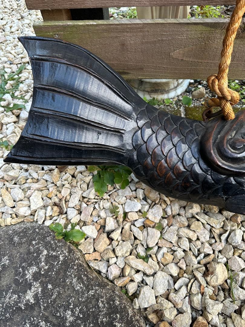 囲炉裏　自在鉤　木彫り　魚(鯉)