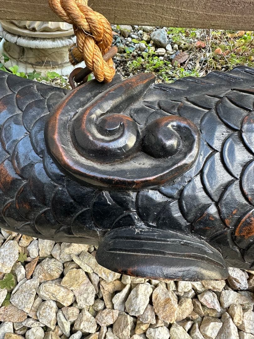 囲炉裏　自在鉤　木彫り　魚(鯉)