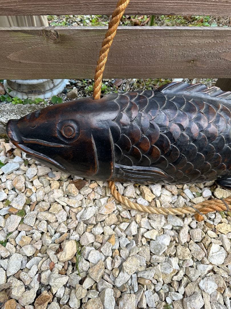 囲炉裏　自在鉤　木彫り　魚(鯉)