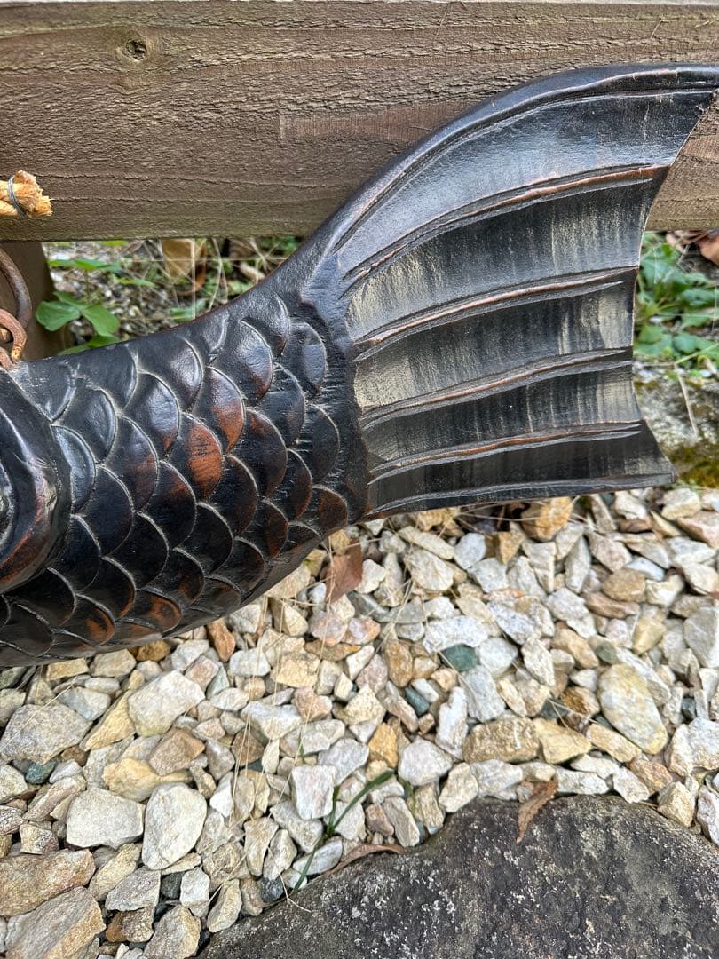 囲炉裏　自在鉤　木彫り　魚(鯉)