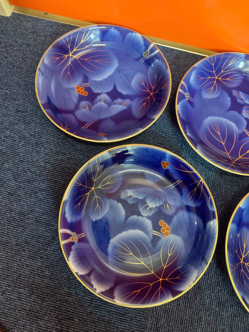 2023 深川製磁　葡萄瑠璃　皿　5客　金彩　未使用