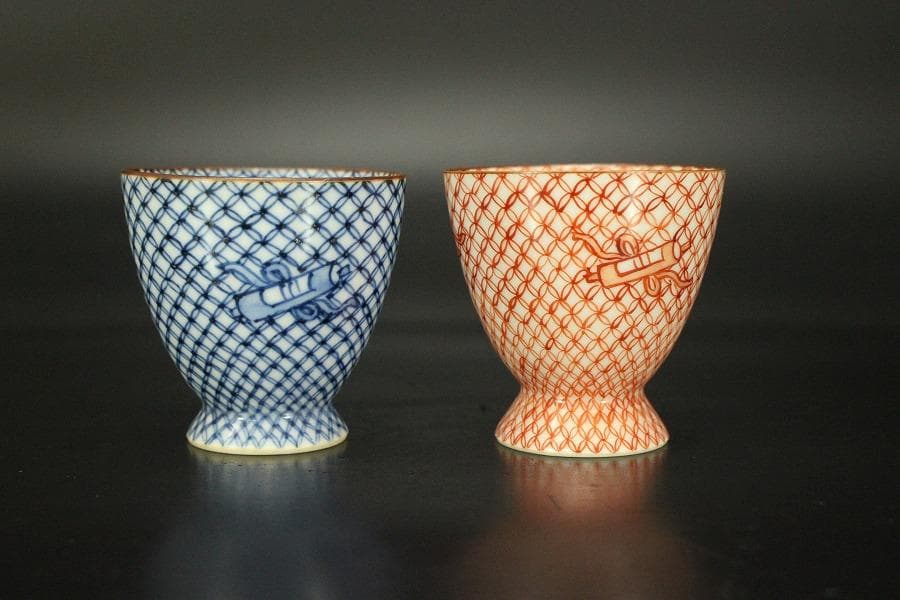 ぐい吞 七宝 赤七宝 平安 助田正山造 共箱(メ1230)