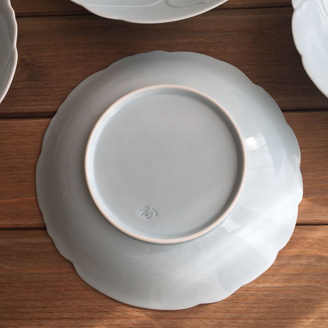 香蘭社 青磁バラ中皿5枚セット18㎝ 未使用品 薔薇レリーフ