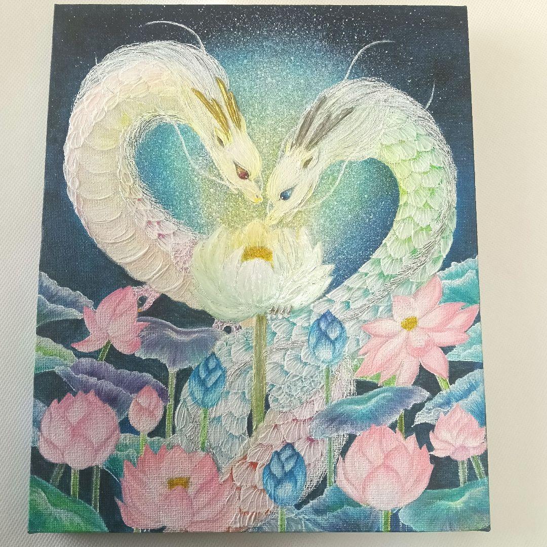 No.499 F3キャンバス　原画　龍神絵画　蓮の絵　開運絵画　立体