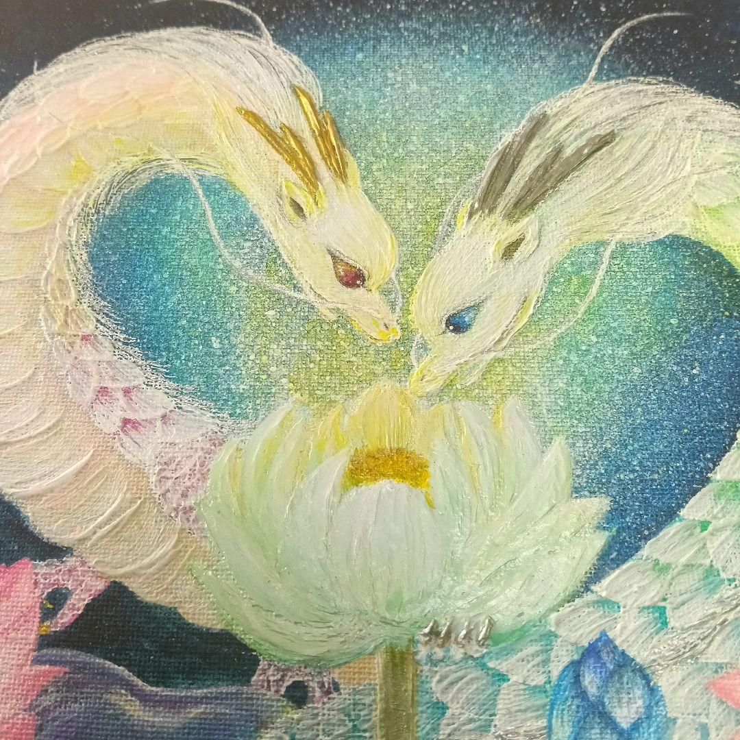 No.499 F3キャンバス　原画　龍神絵画　蓮の絵　開運絵画　立体