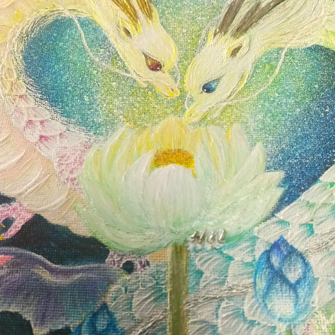 No.499 F3キャンバス　原画　龍神絵画　蓮の絵　開運絵画　立体