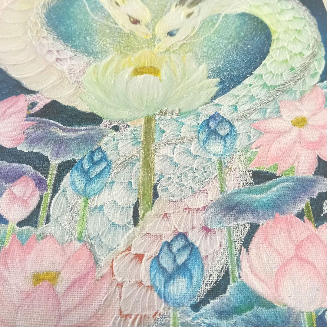 No.499 F3キャンバス　原画　龍神絵画　蓮の絵　開運絵画　立体