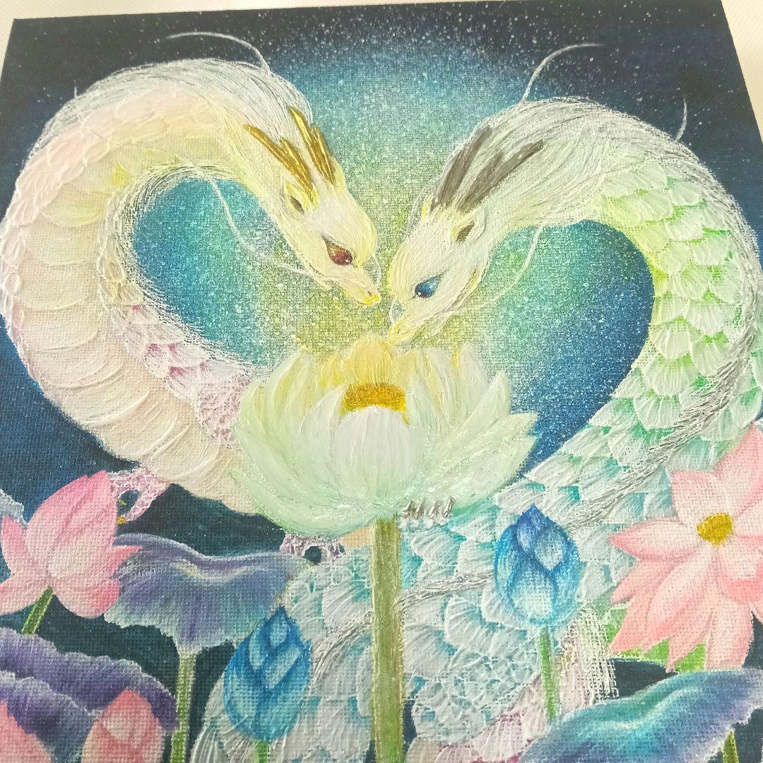 No.499 F3キャンバス　原画　龍神絵画　蓮の絵　開運絵画　立体