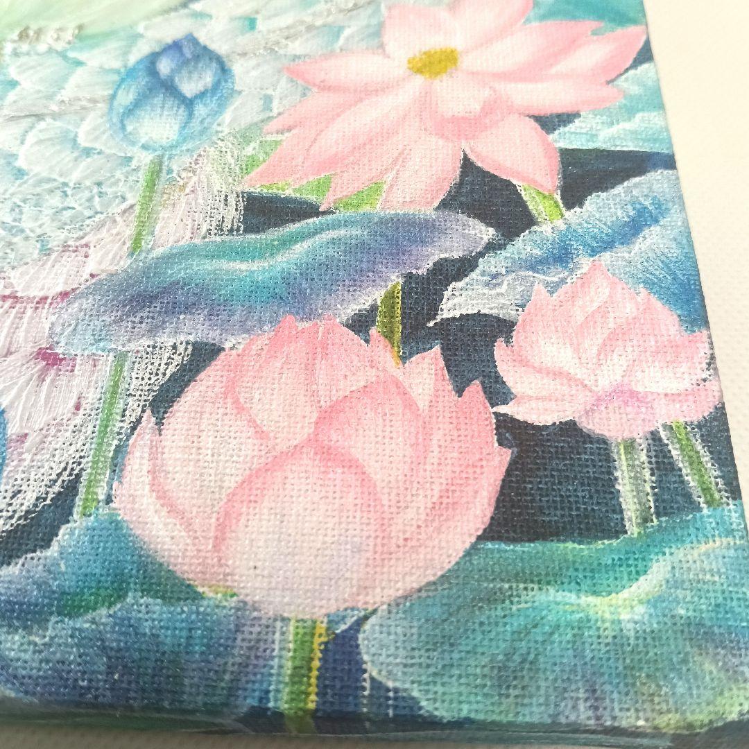 No.499 F3キャンバス　原画　龍神絵画　蓮の絵　開運絵画　立体