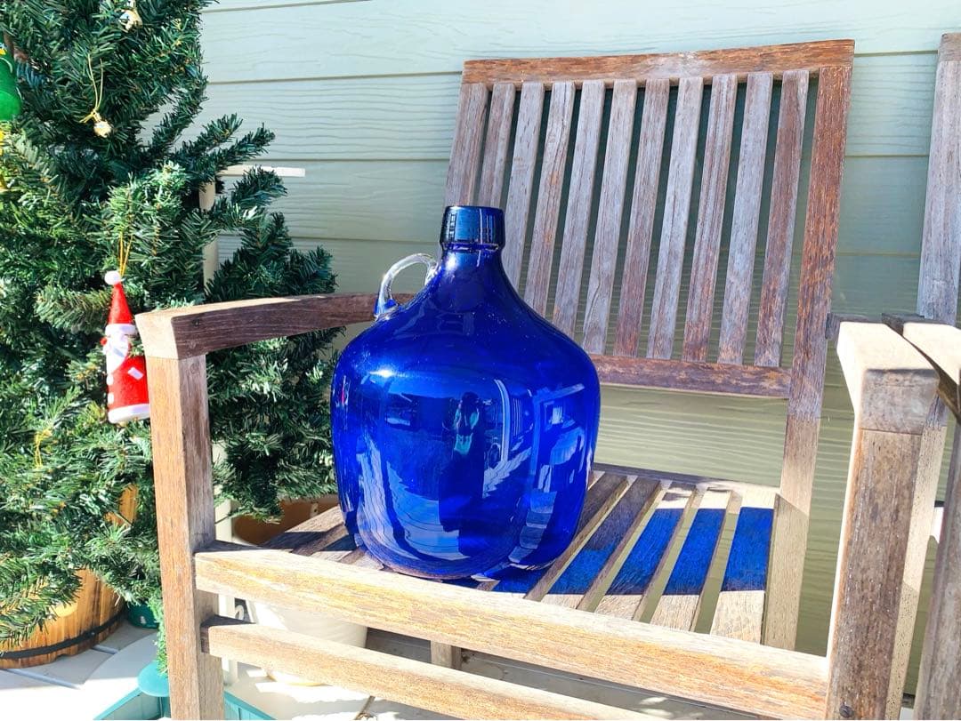 ◆特大ブルー瓶◆花器・フラワーベース・手作りガラス・ビンテージ