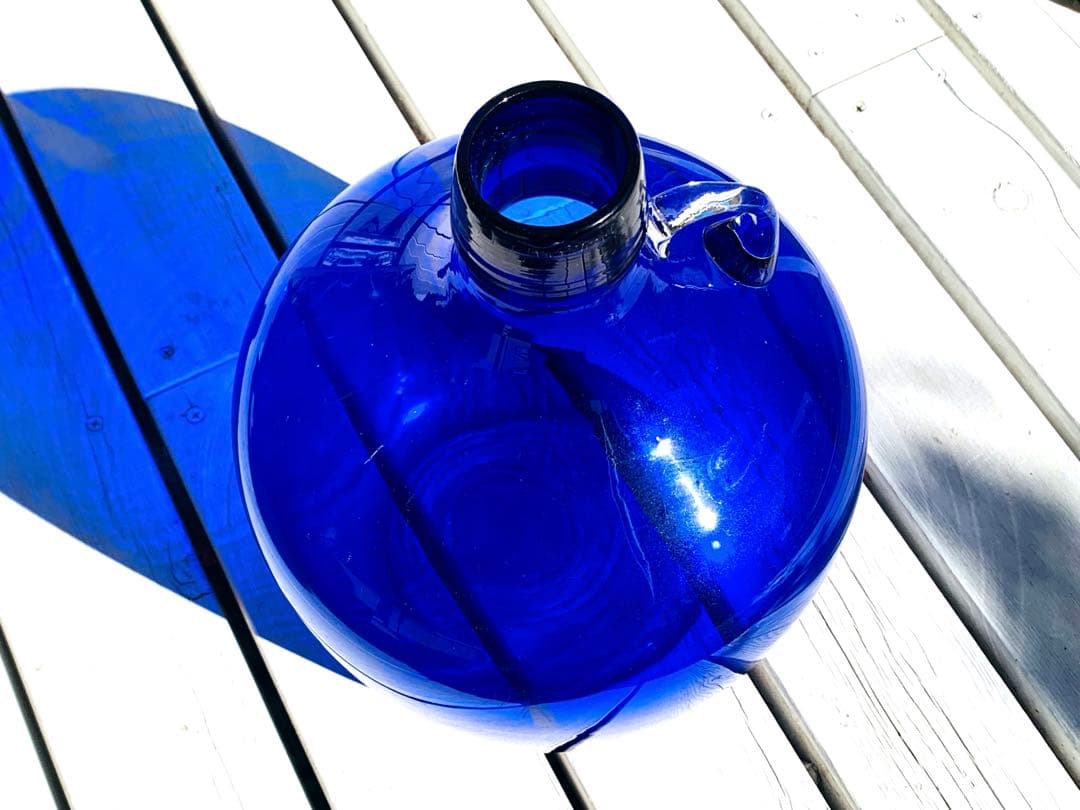 ◆特大ブルー瓶◆花器・フラワーベース・手作りガラス・ビンテージ