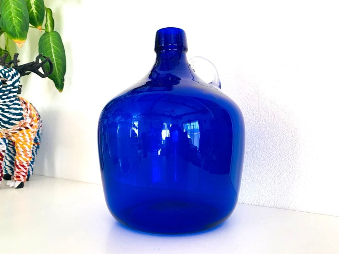 ◆特大ブルー瓶◆花器・フラワーベース・手作りガラス・ビンテージ