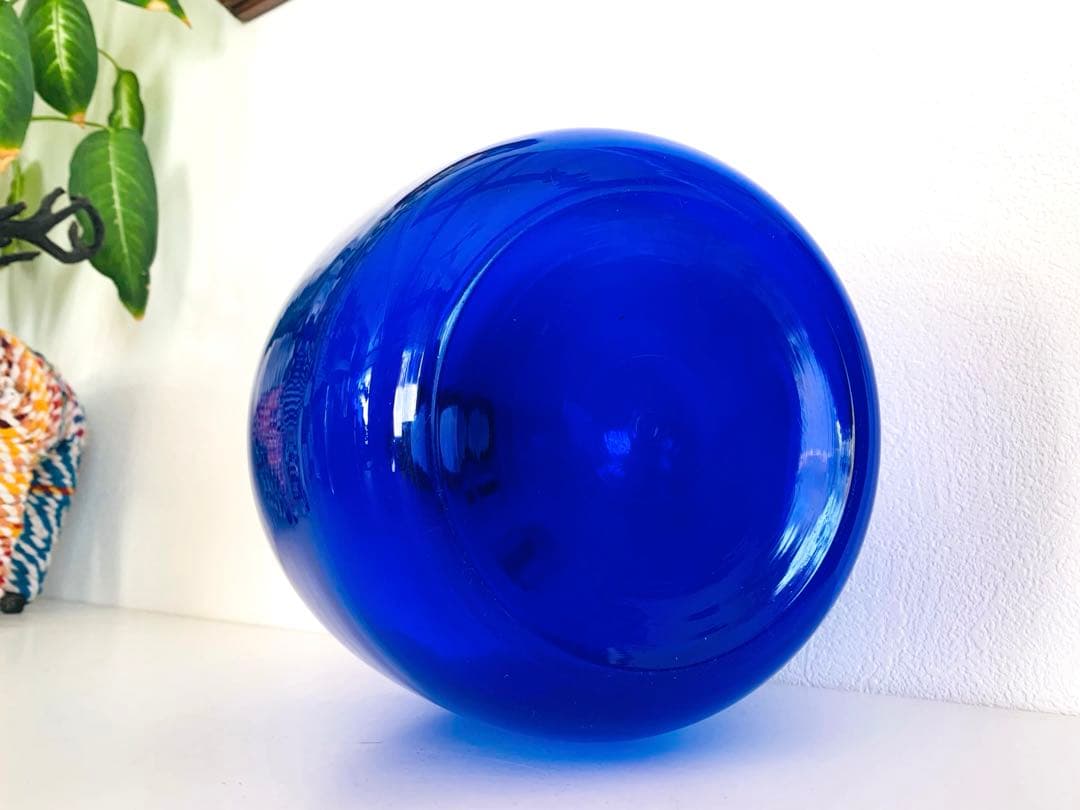 ◆特大ブルー瓶◆花器・フラワーベース・手作りガラス・ビンテージ