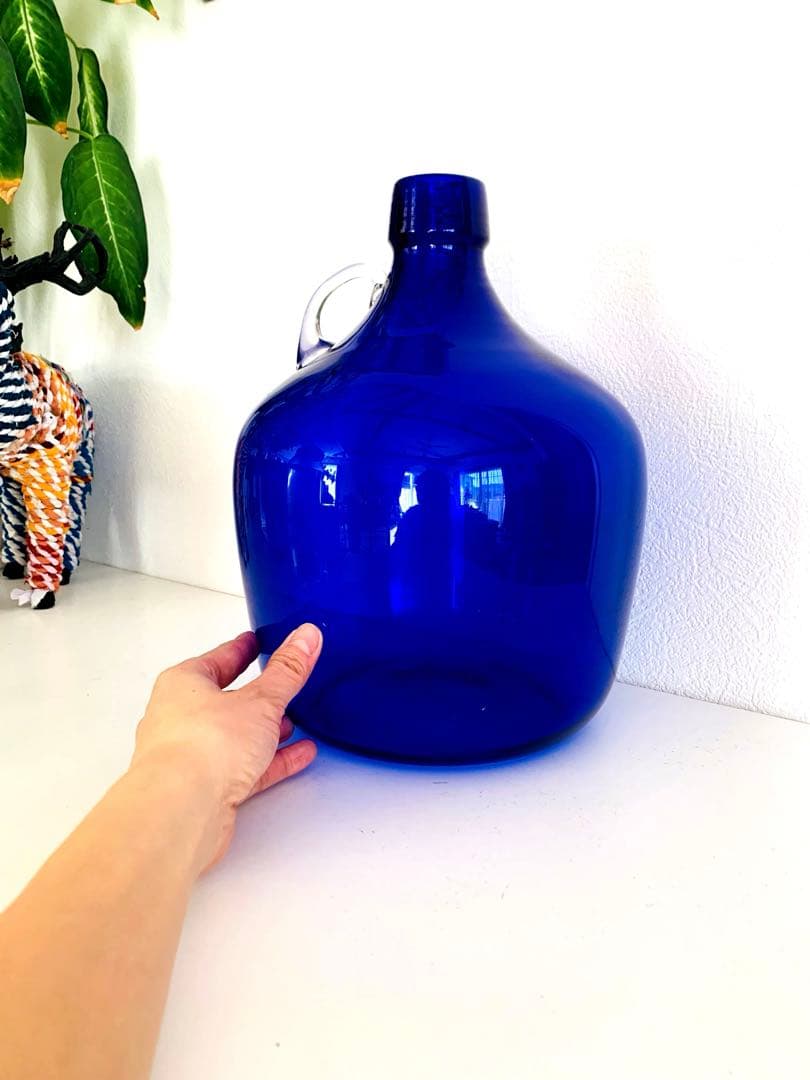 ◆特大ブルー瓶◆花器・フラワーベース・手作りガラス・ビンテージ