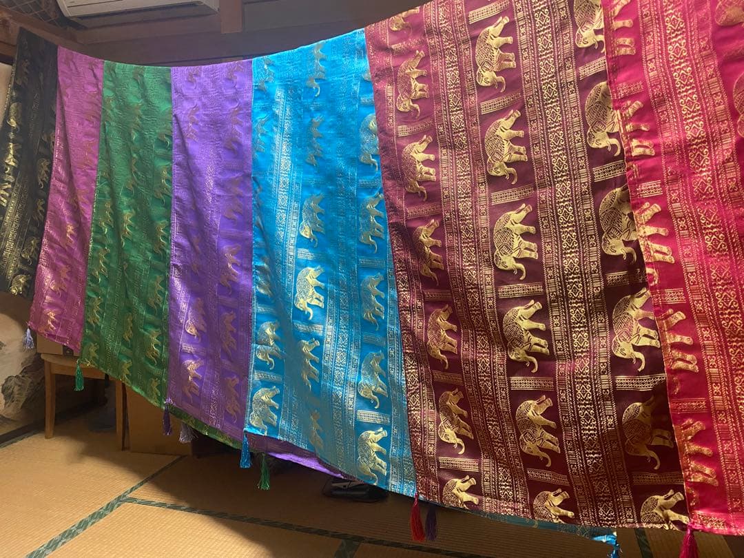 【未使用品】【アジアン】タイシルク　タペストリー　織物　送料無料　7枚セット