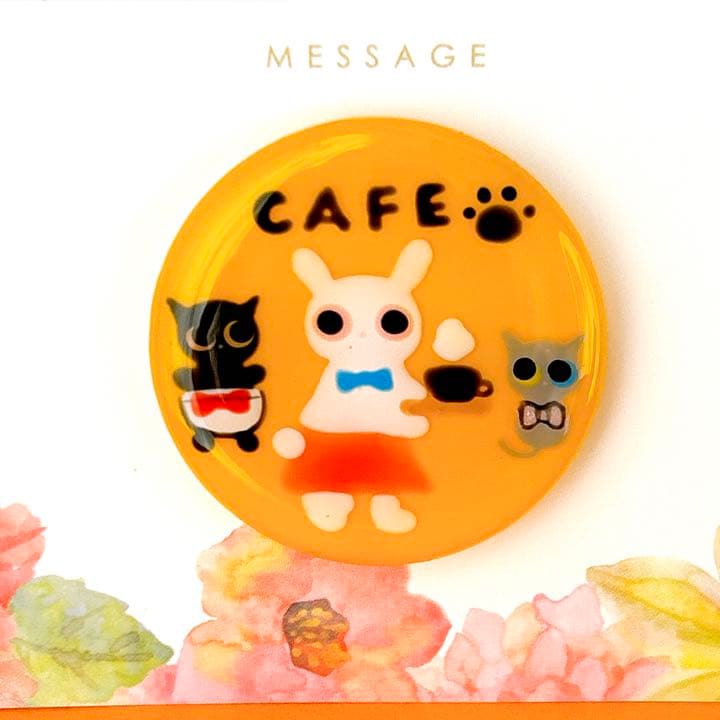手書き　カフェでバイト　ヘアゴム　ブローチ　レジン　猫　うさぎ