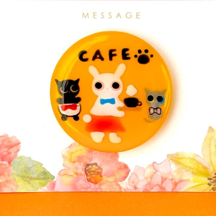 手書き　カフェでバイト　ヘアゴム　ブローチ　レジン　猫　うさぎ