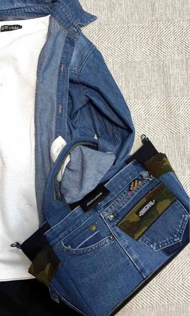 デニムリメイクバッグ（L）No.940☆ハンドバッグ　マザーズバッグ