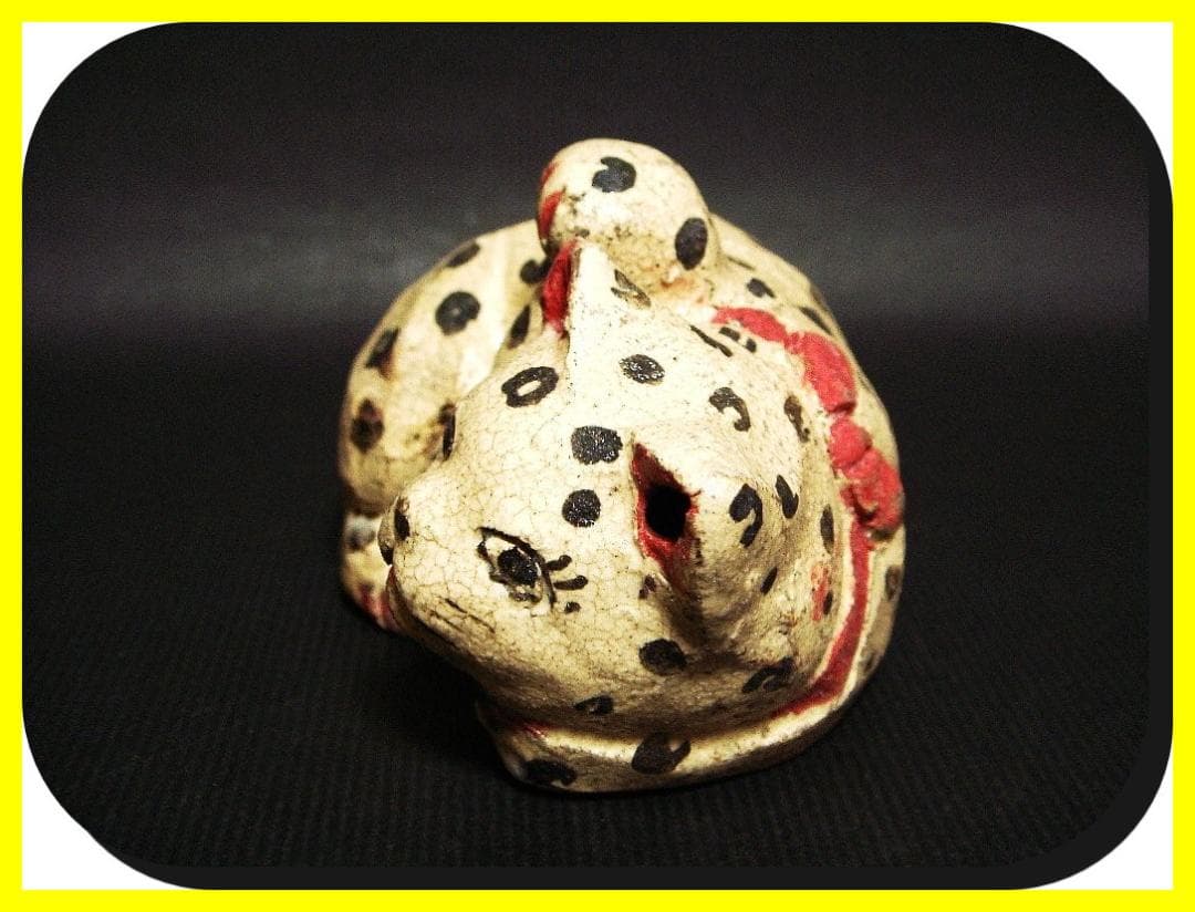 ma602⑦『ユキヒョウ 招き猫 横』陶器　/骨董品 古美術 アンティーク 古玩