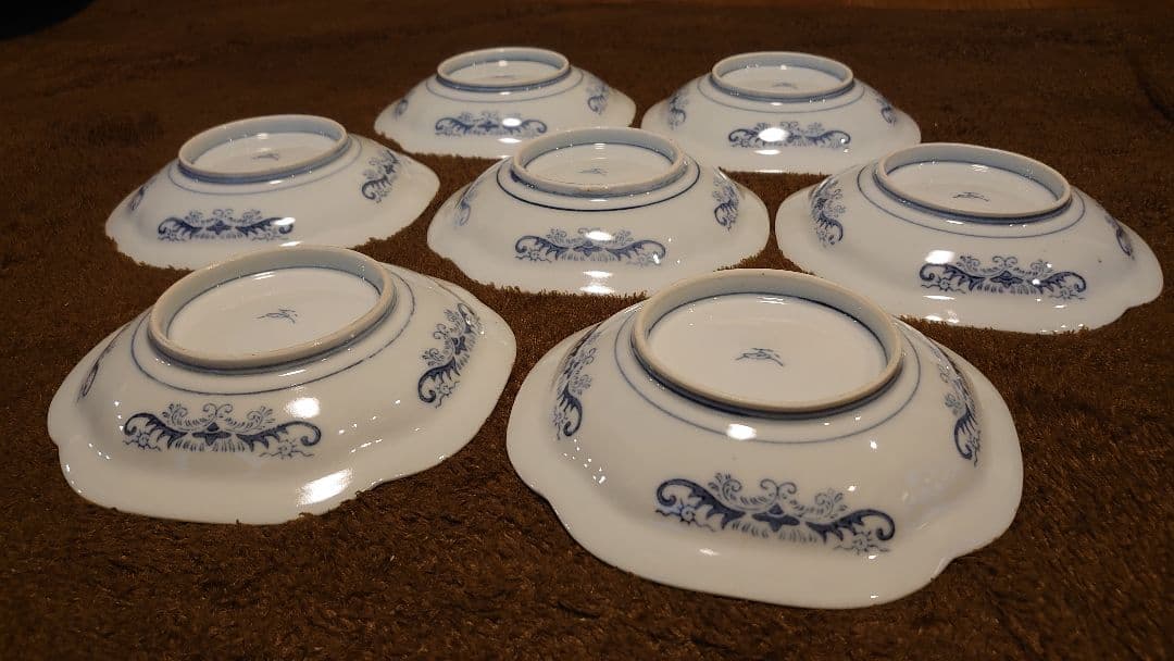 古伊万里　伊万里　染付　隅切り皿　山水　蔵出し　７客