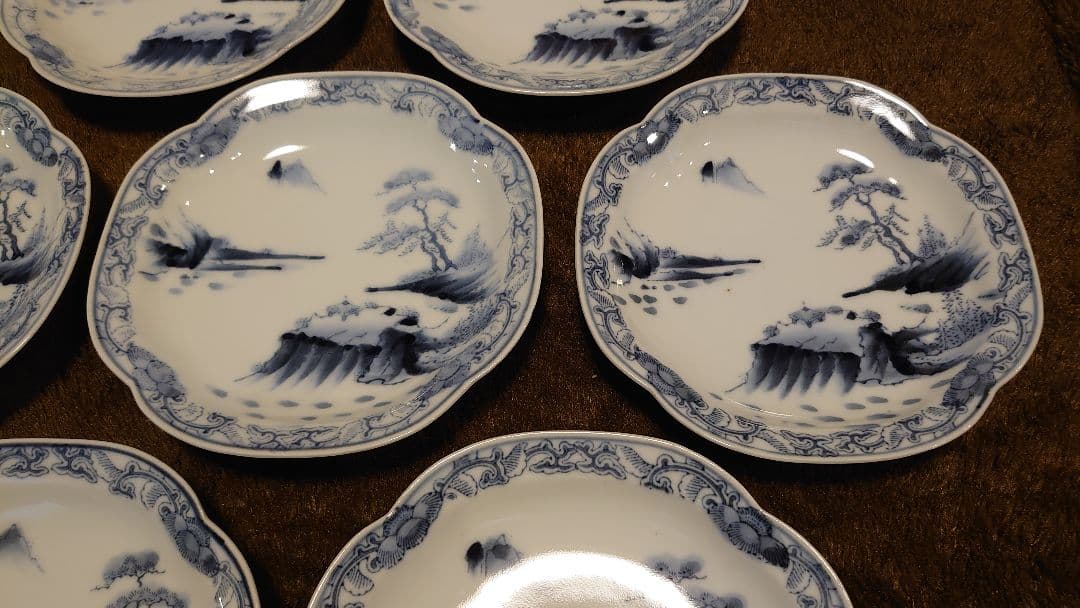 古伊万里　伊万里　染付　隅切り皿　山水　蔵出し　７客