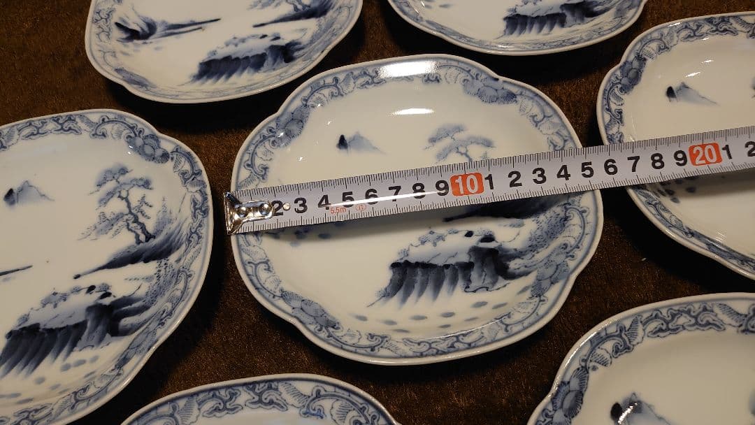 古伊万里　伊万里　染付　隅切り皿　山水　蔵出し　７客